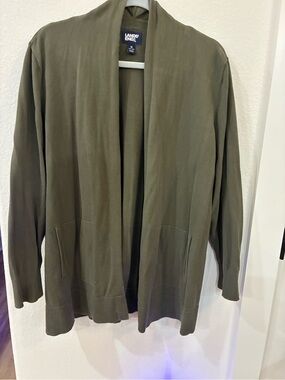 Lands’ End Olive Cotton Knit Cardigan | Size 1X